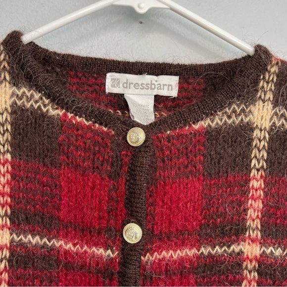 Vintage Dressbarn Mohair Blend Golden Button Up Cardigan Sz M Plaid Academia - Picture 3 of 9